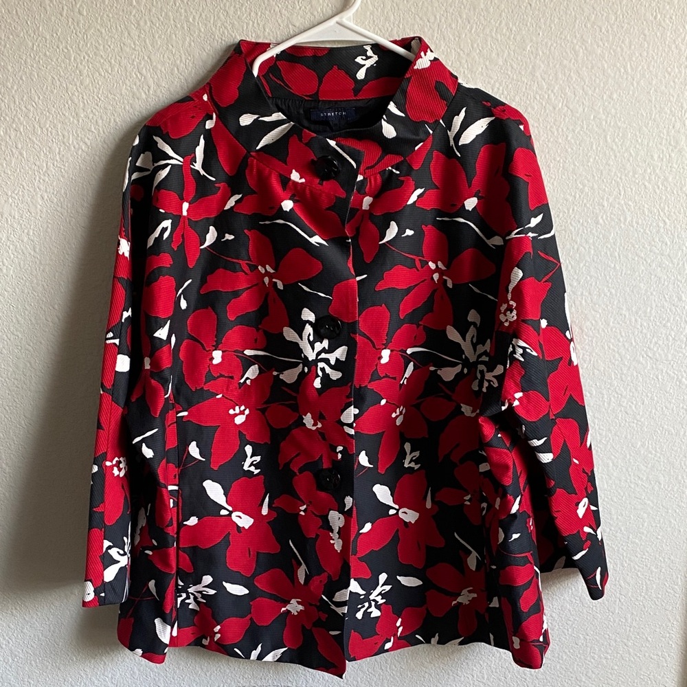 Anne Klein Red and Black Floral Blazer